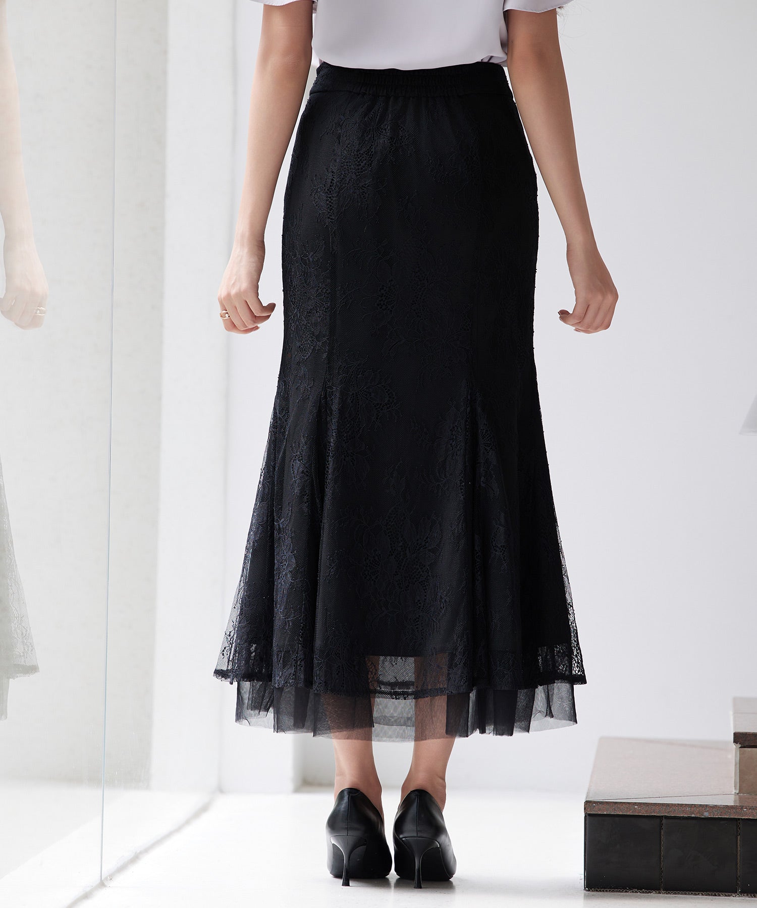 総レースマーメイドロングスカートsdp0308 ブラック