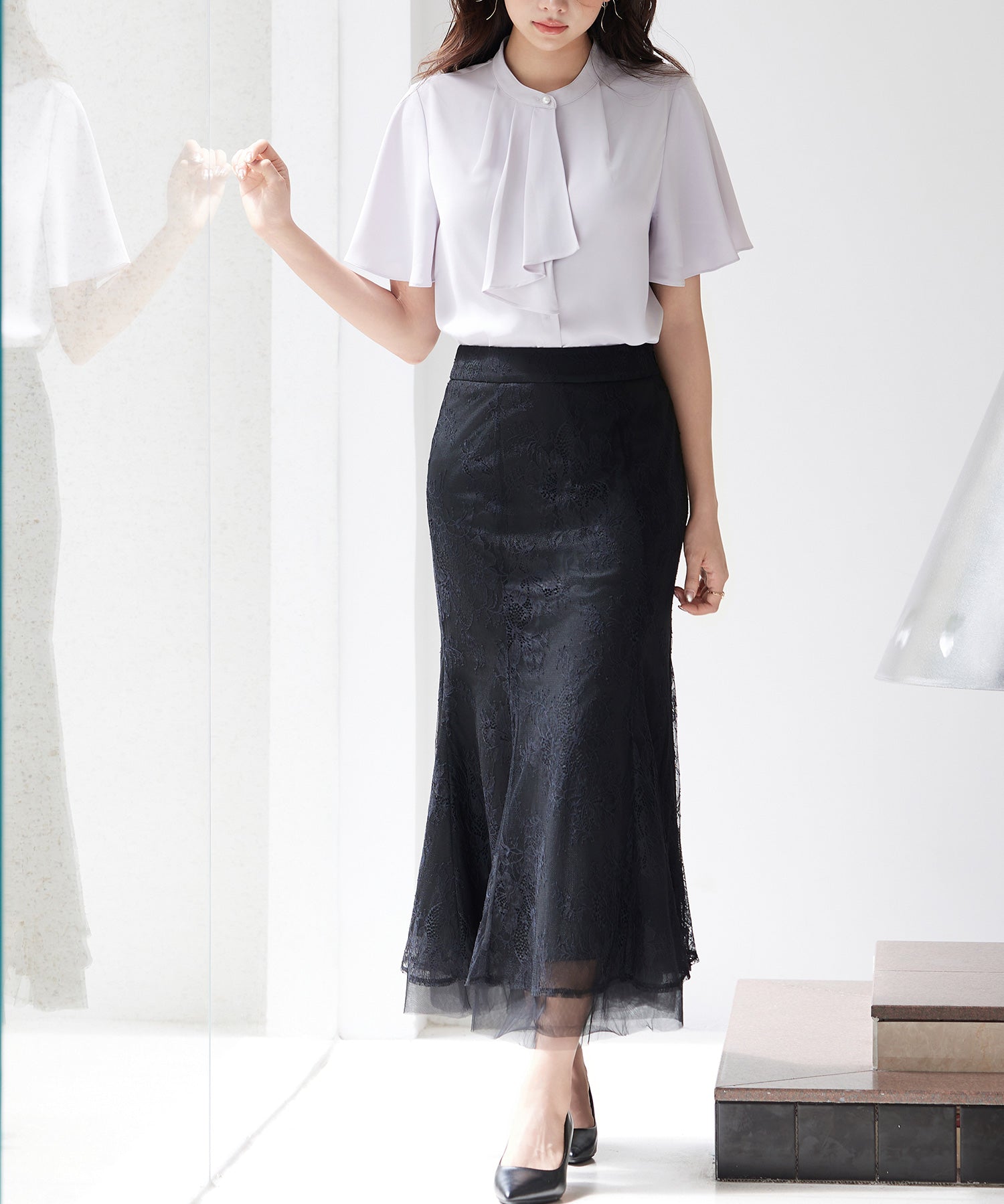 総レースマーメイドロングスカートsdp0308 ブラック