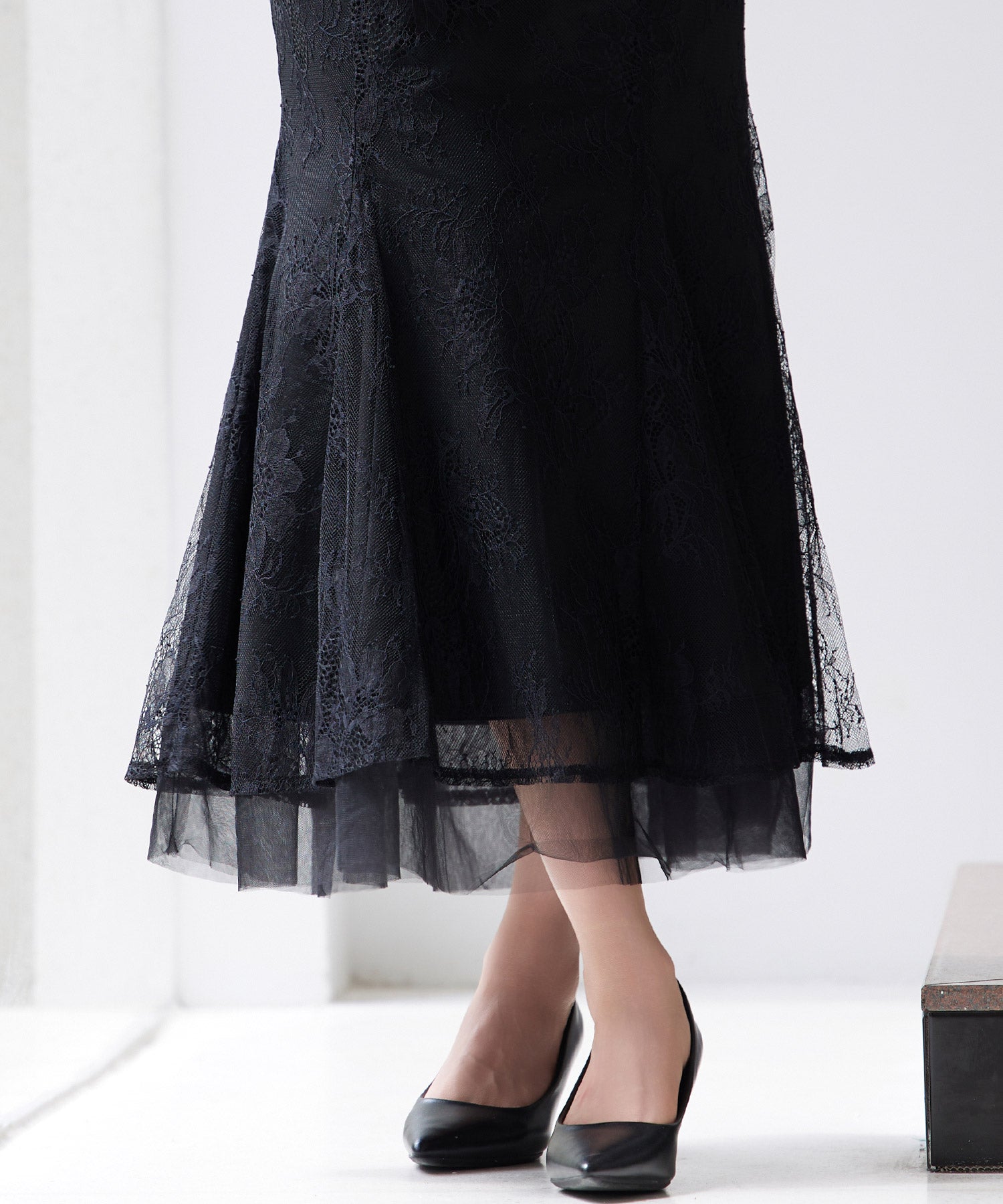 総レースマーメイドロングスカートsdp0308 ブラック