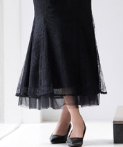 総レースマーメイドロングスカートsdp0308 ブラック