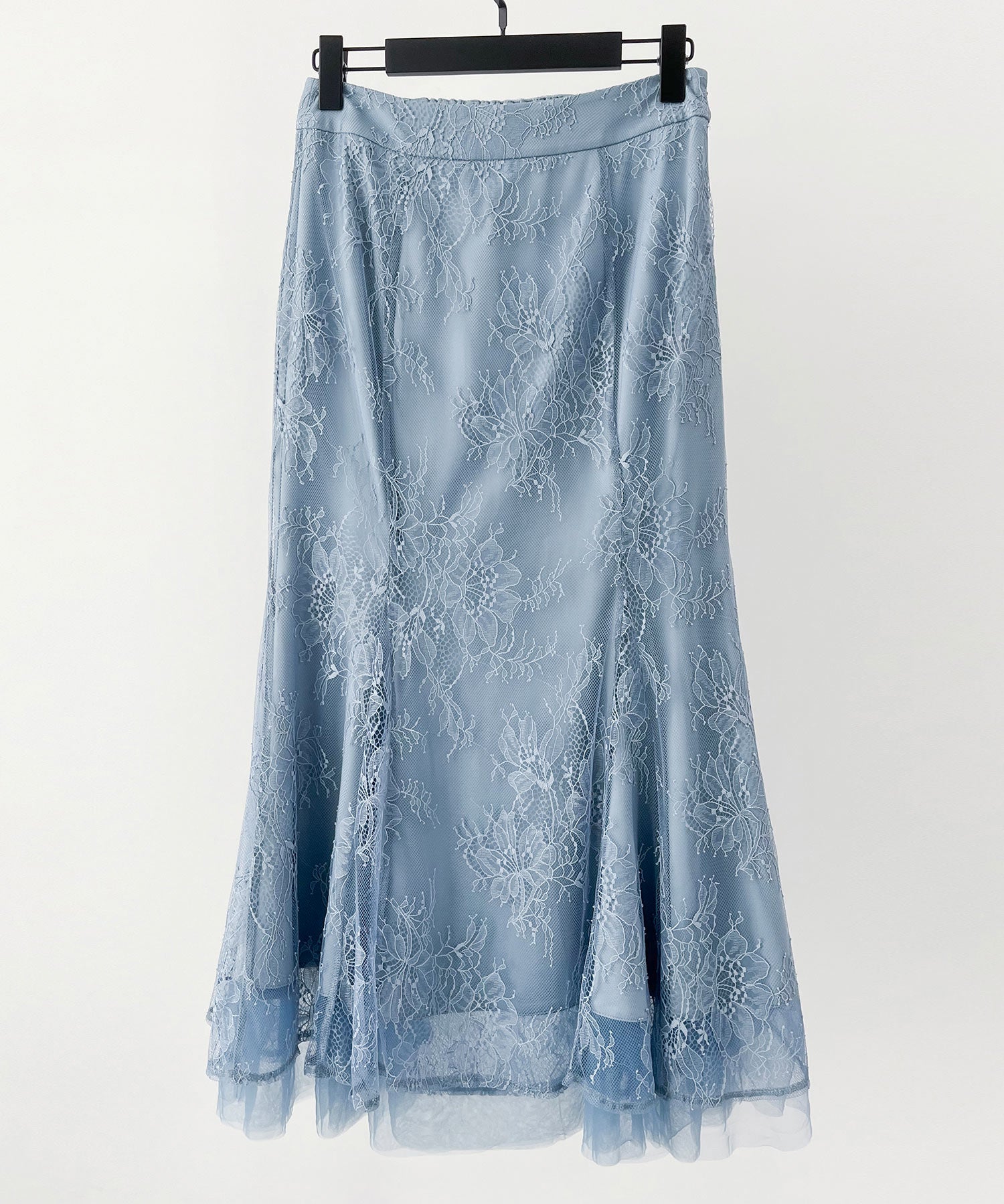 総レースマーメイドロングスカートsdp0308 ブルーグレー