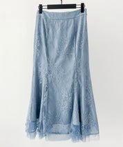 総レースマーメイドロングスカートsdp0308 ブルーグレー