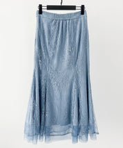 総レースマーメイドロングスカートsdp0308 ブルーグレー