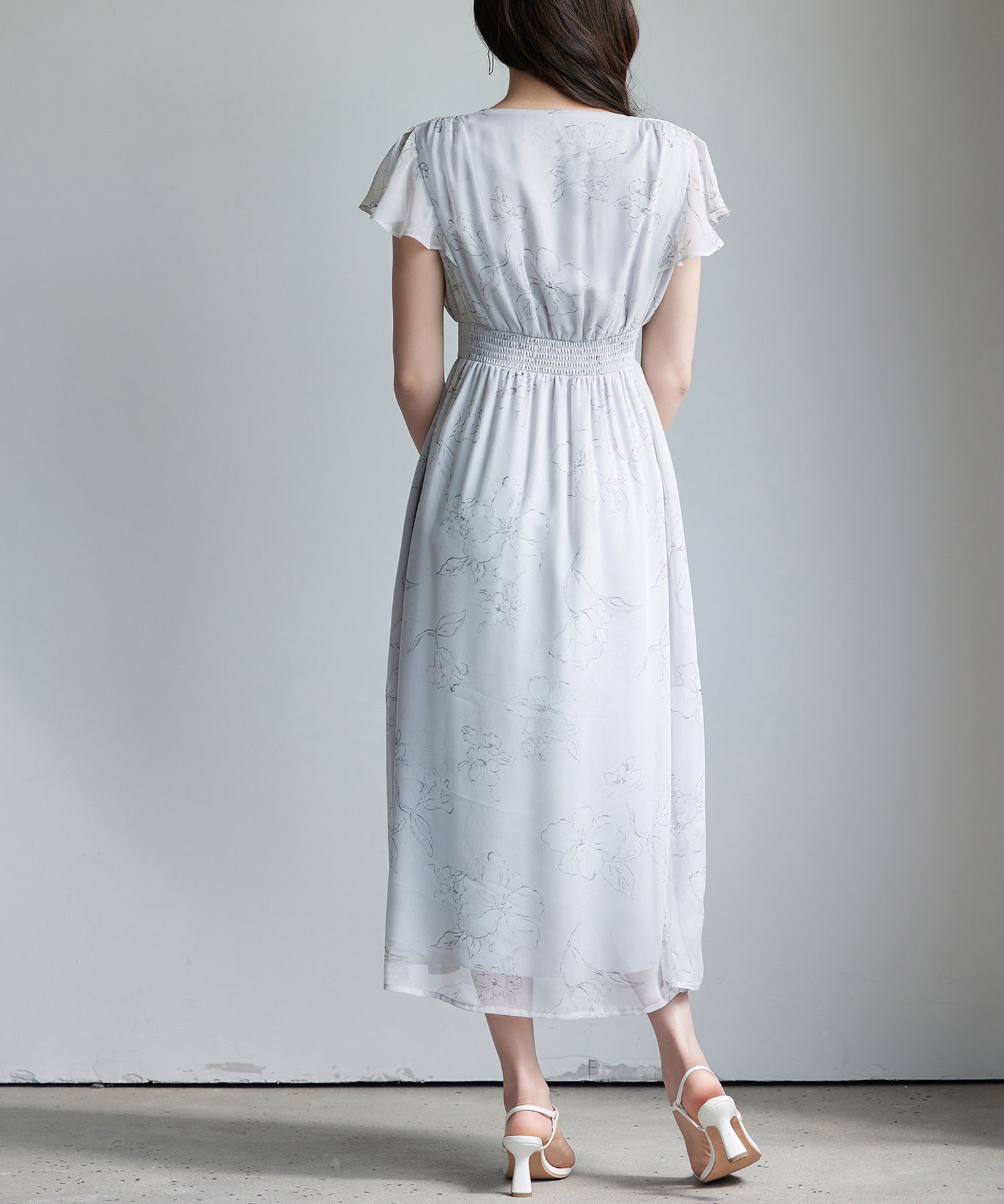 ふんわり花柄シフォンロングワンピースsdp0311 グレー