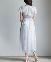 ふんわり花柄シフォンロングワンピースsdp0311 グレー