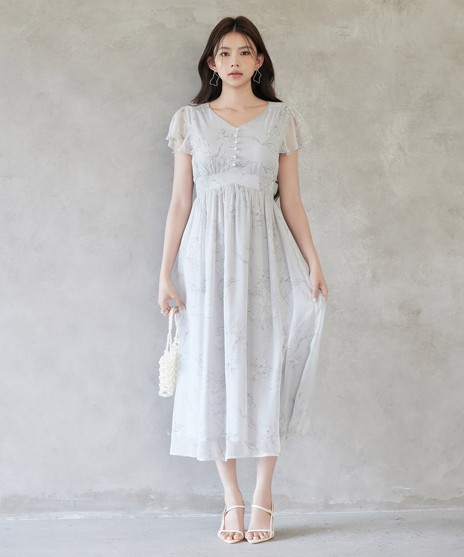 ふんわり花柄シフォンロングワンピースsdp0311 グレー