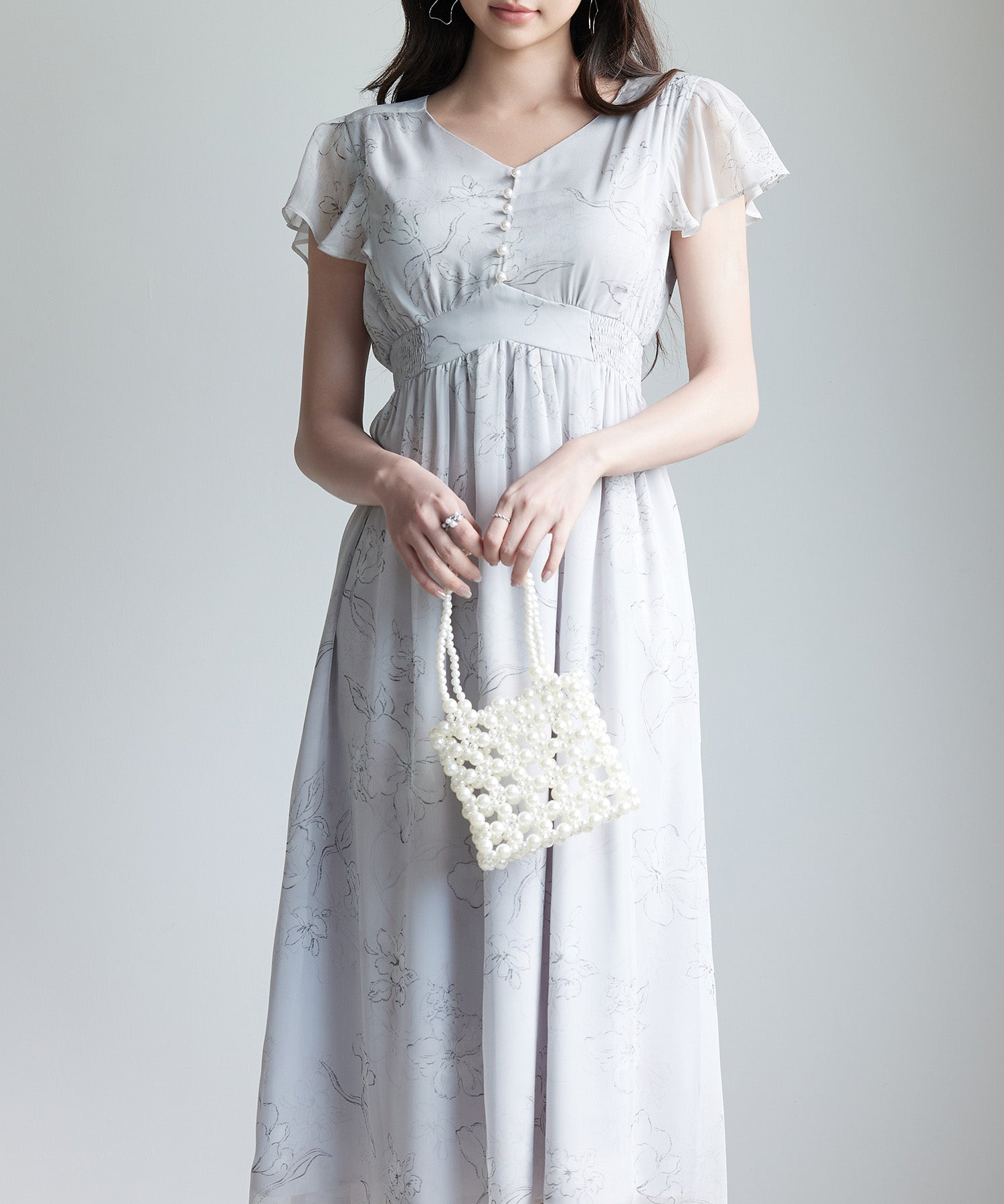 ふんわり花柄シフォンロングワンピースsdp0311 グレー