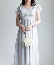 ふんわり花柄シフォンロングワンピースsdp0311 グレー