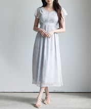 ふんわり花柄シフォンロングワンピースsdp0311 グレー