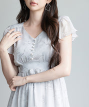 ふんわり花柄シフォンロングワンピースsdp0311 グレー