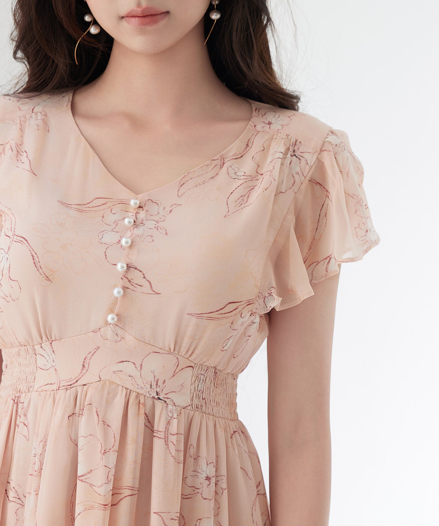 ふんわり花柄シフォンロングワンピースsdp0311 オレンジ