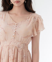 ふんわり花柄シフォンロングワンピースsdp0311 オレンジ