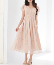 ふんわり花柄シフォンロングワンピースsdp0311 オレンジ