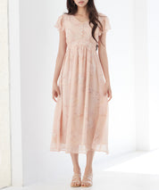 ふんわり花柄シフォンロングワンピースsdp0311 オレンジ