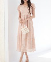 ふんわり花柄シフォンロングワンピースsdp0311 オレンジ