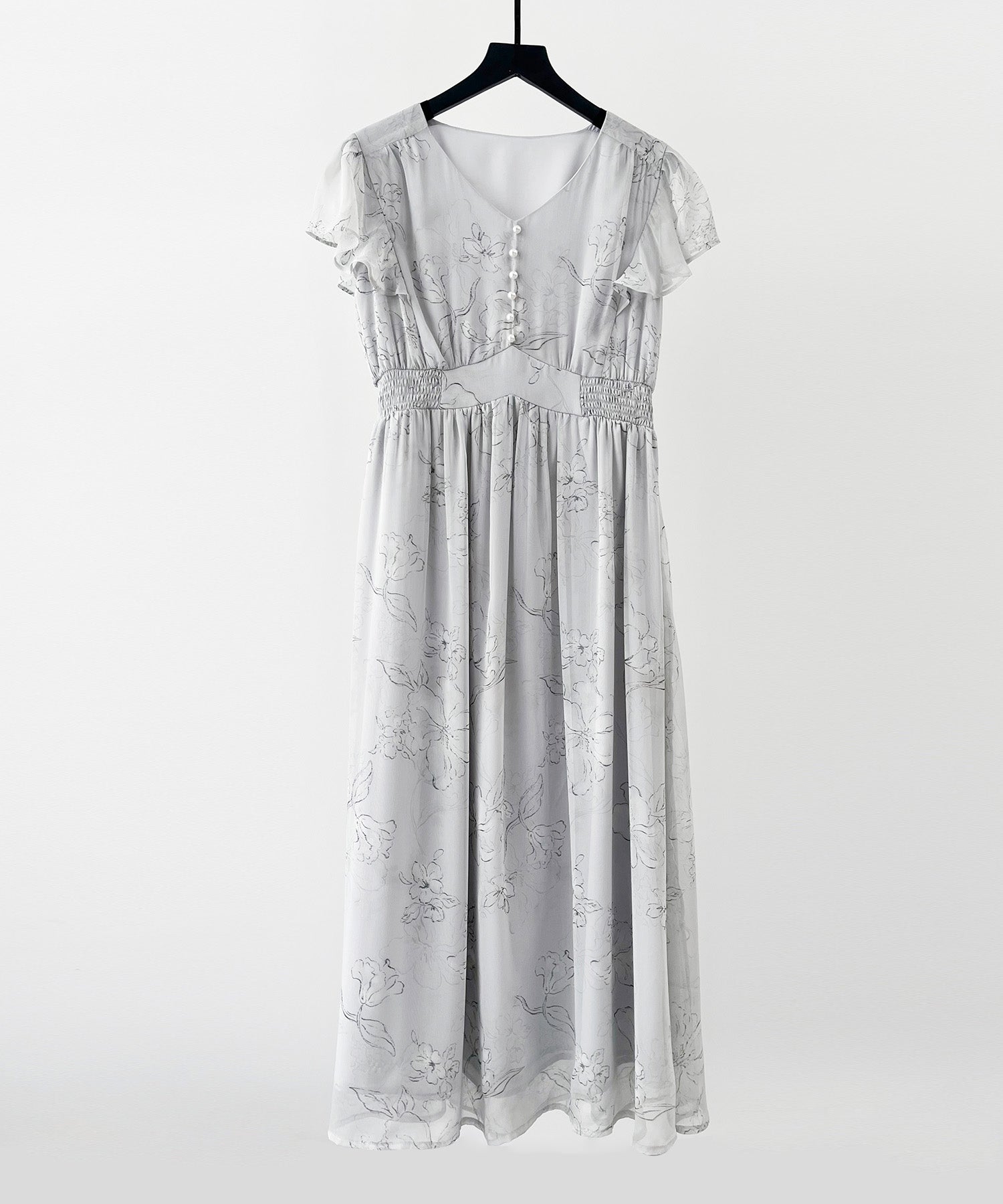 ふんわり花柄シフォンロングワンピースsdp0311 グレー