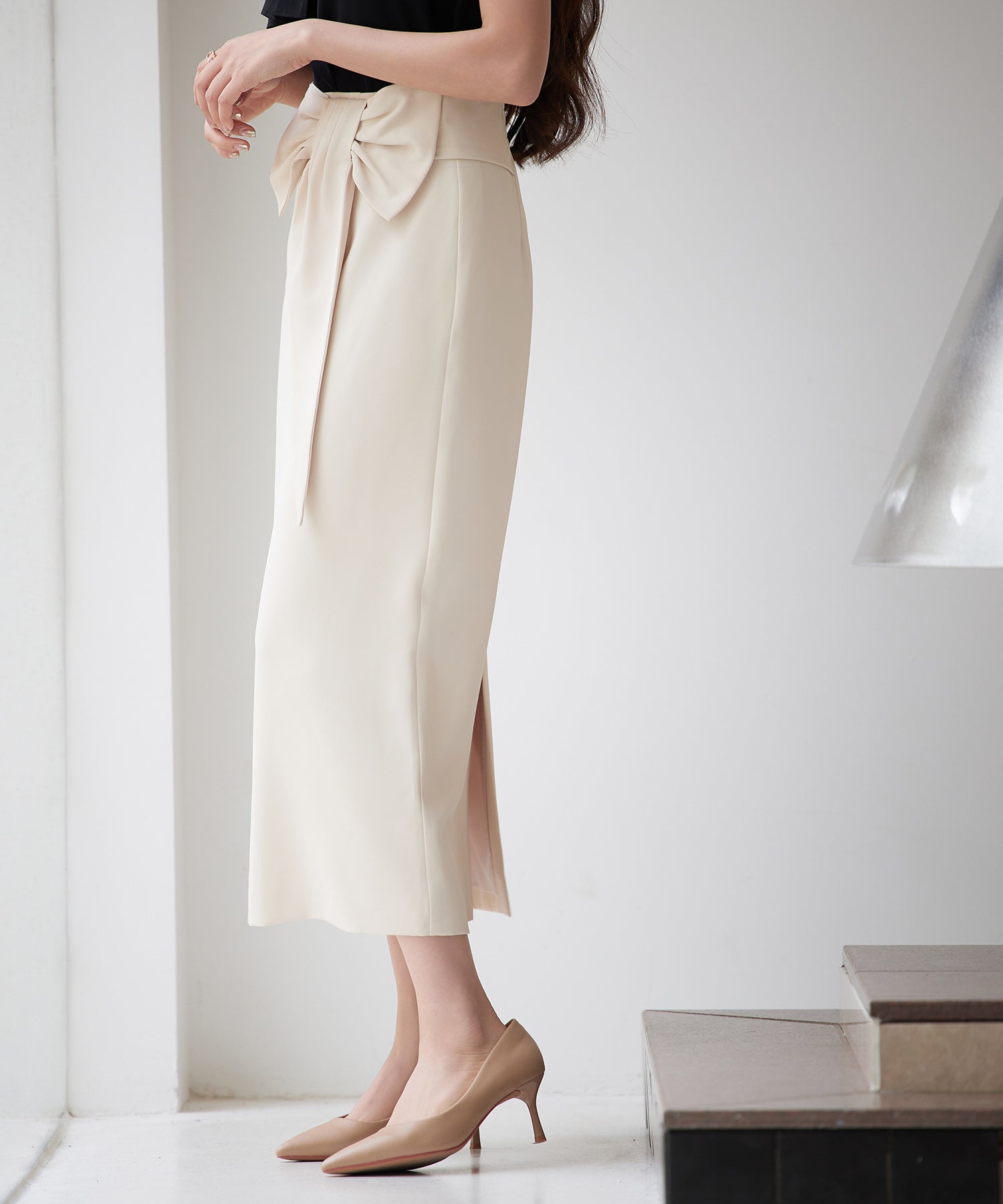 ビッグリボンロングタイトスカートsdp0312 ベージュ