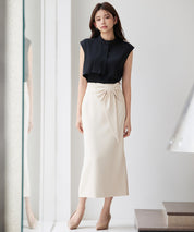 ビッグリボンロングタイトスカートsdp0312 ベージュ