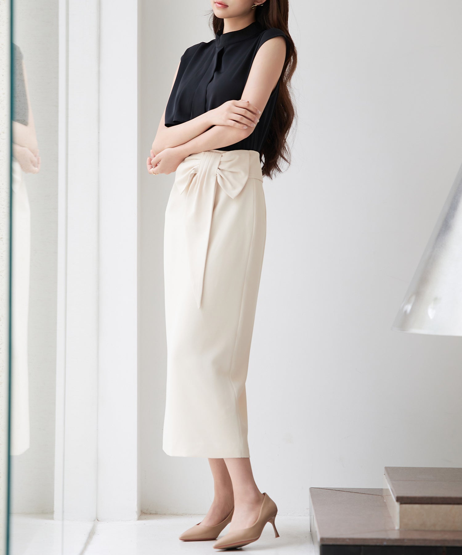 ビッグリボンロングタイトスカートsdp0312 ベージュ