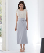 ビッグリボンロングタイトスカートsdp0312 ブルーグレー