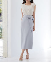 ビッグリボンロングタイトスカートsdp0312 ブルーグレー