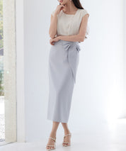 ビッグリボンロングタイトスカートsdp0312 ブルーグレー