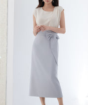 ビッグリボンロングタイトスカートsdp0312 ブルーグレー