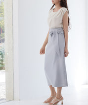 ビッグリボンロングタイトスカートsdp0312 ブルーグレー