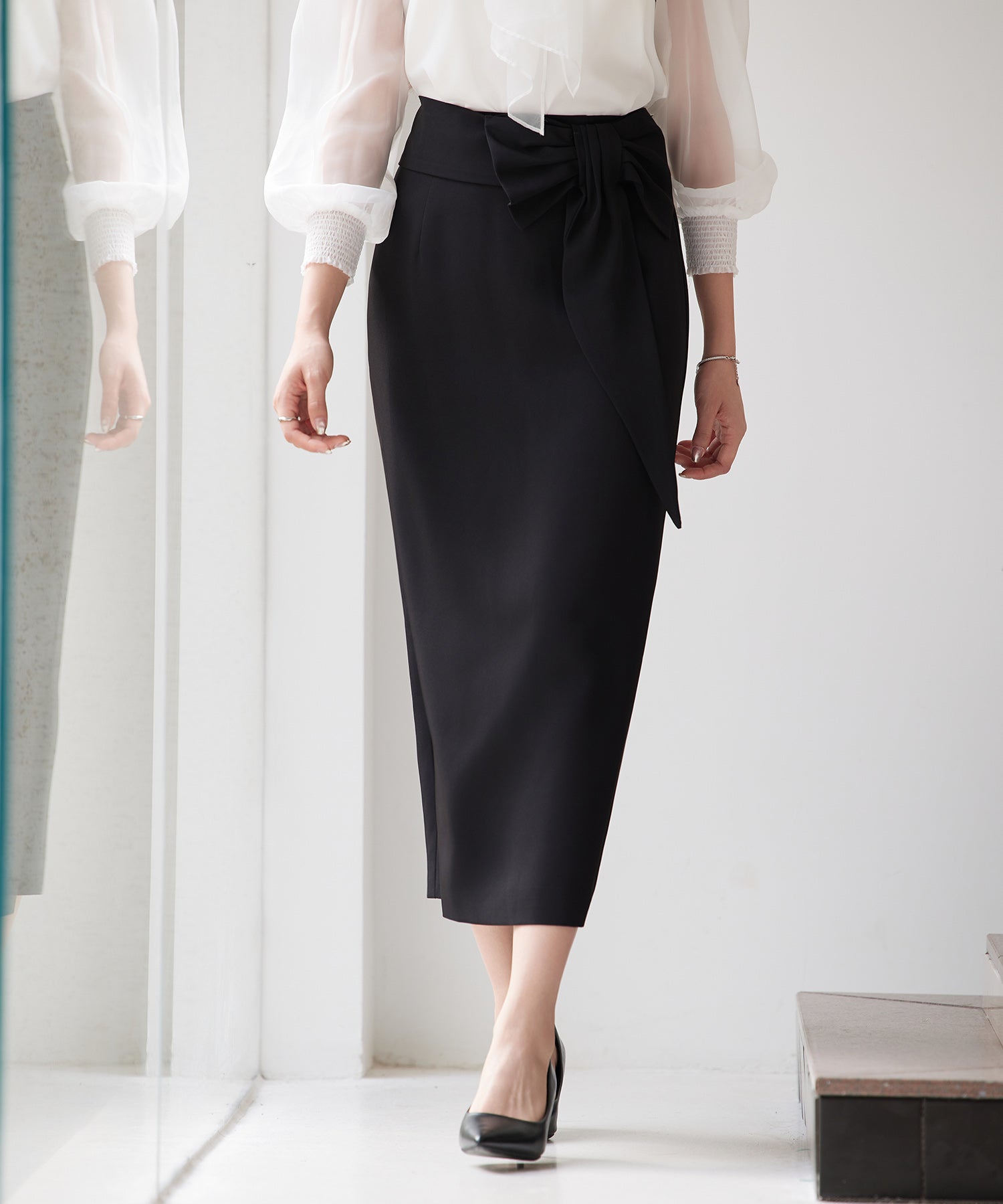 ビッグリボンロングタイトスカートsdp0312 ブラック