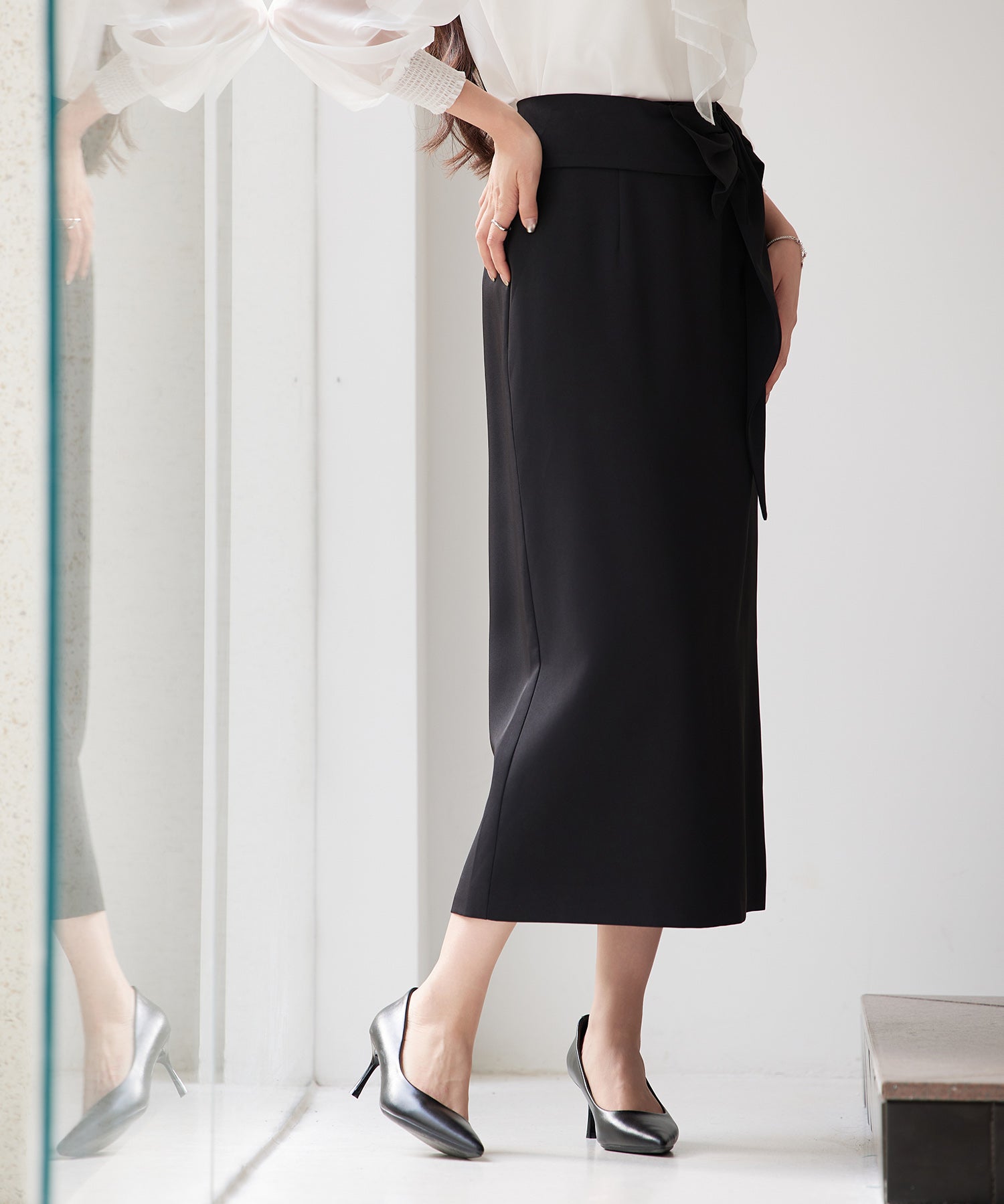 ビッグリボンロングタイトスカートsdp0312 ブラック