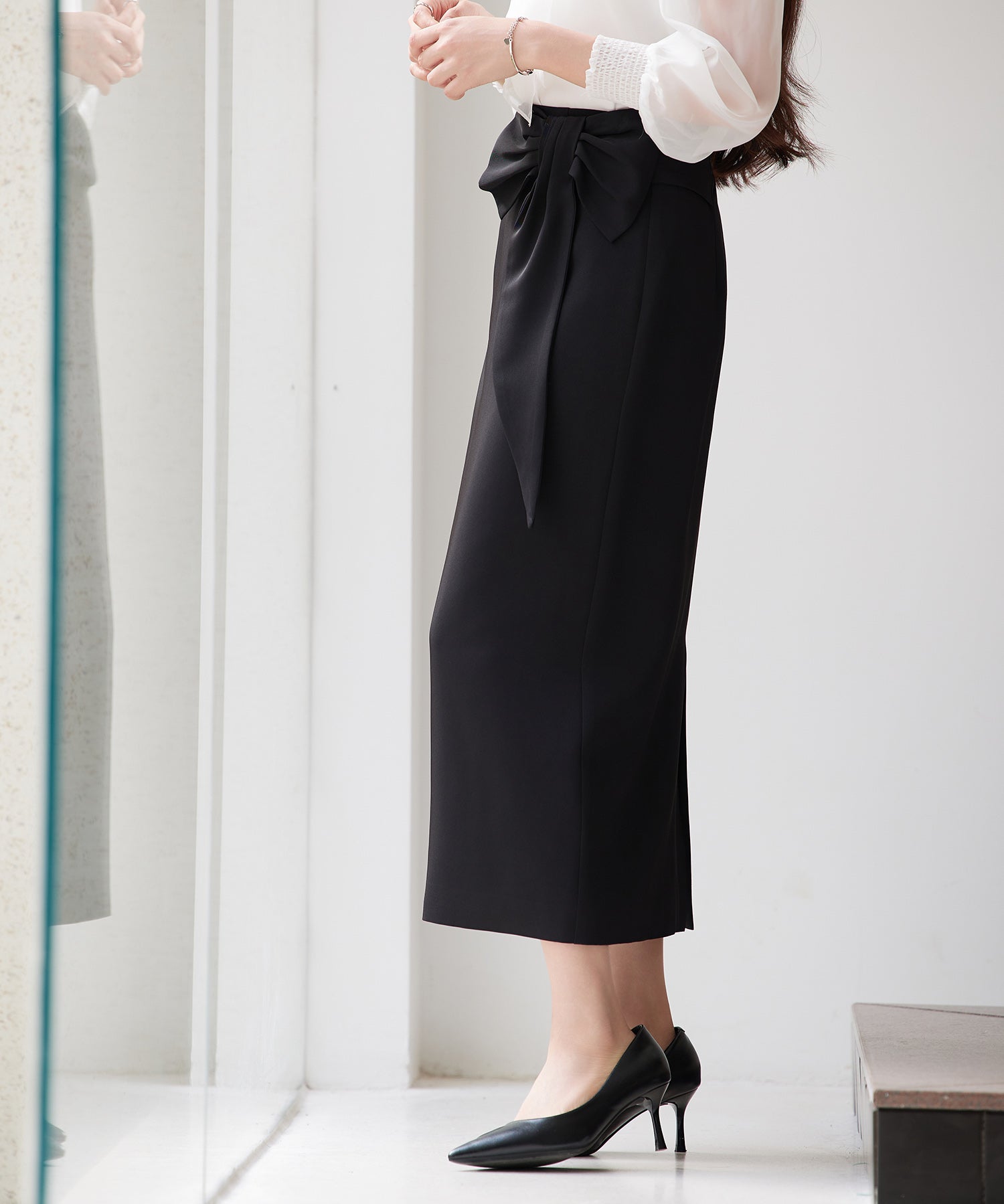 ビッグリボンロングタイトスカートsdp0312 ブラック