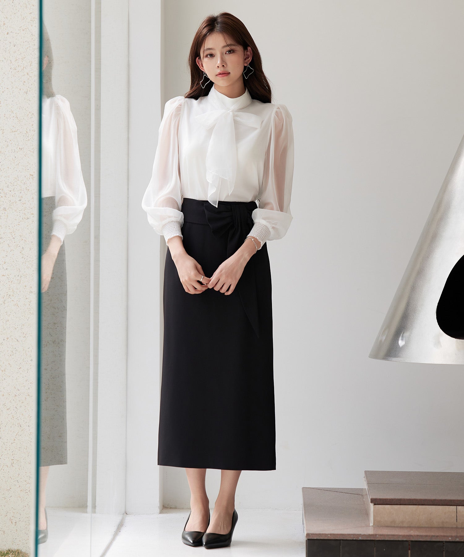 ビッグリボンロングタイトスカートsdp0312 ブラック