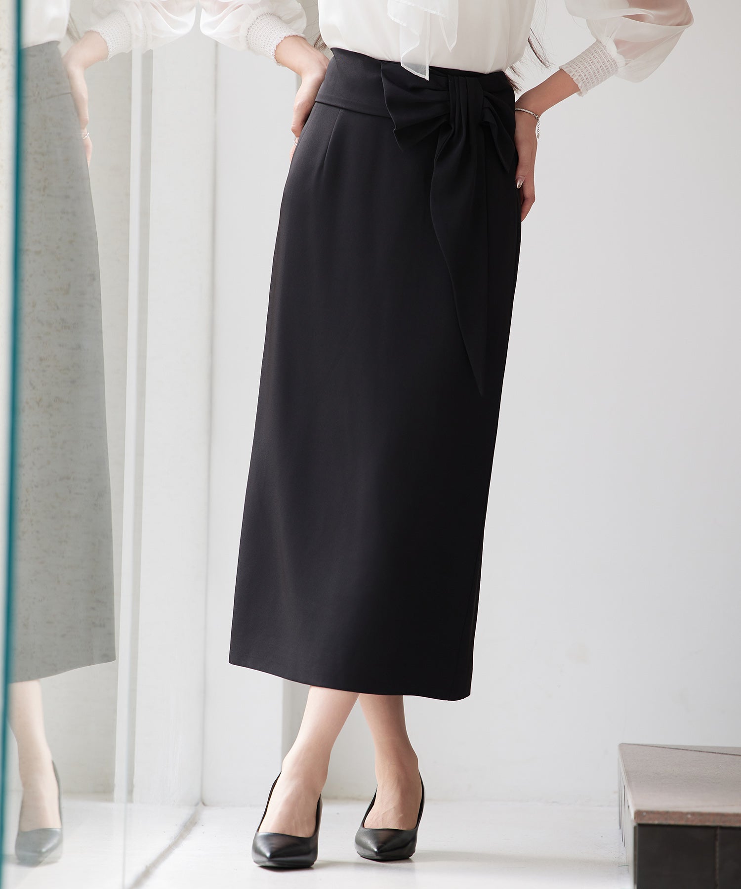 ビッグリボンロングタイトスカートsdp0312 ブラック