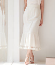 チュールマーメイド裾ロングスカートsdp0313 ベージュ