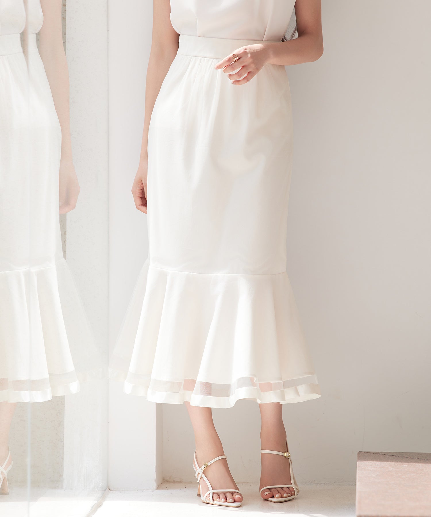 チュールマーメイド裾ロングスカートsdp0313 ベージュ