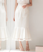 チュールマーメイド裾ロングスカートsdp0313 ベージュ