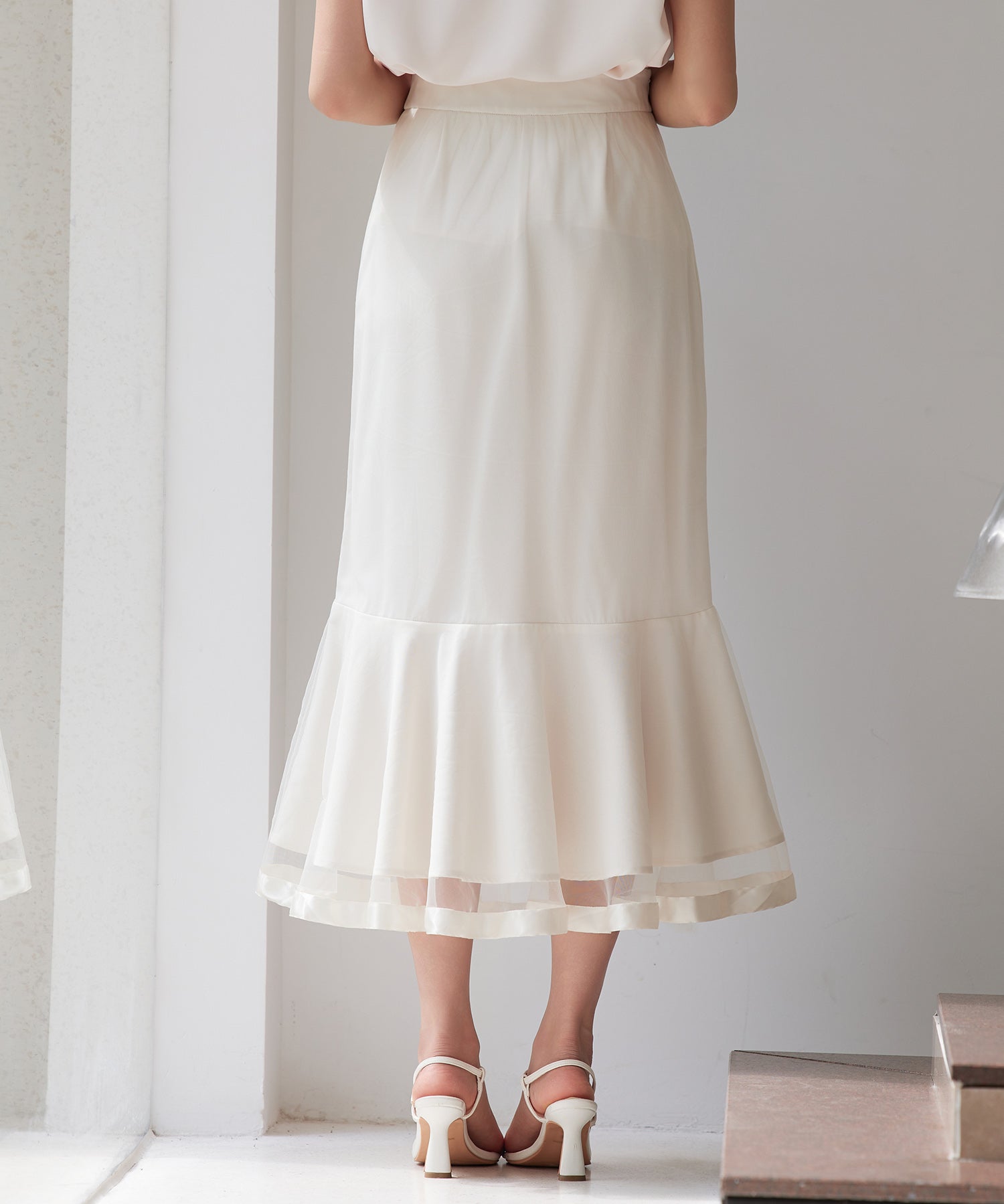チュールマーメイド裾ロングスカートsdp0313 ベージュ