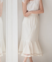 チュールマーメイド裾ロングスカートsdp0313 ベージュ