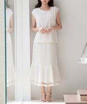 チュールマーメイド裾ロングスカートsdp0313 ベージュ