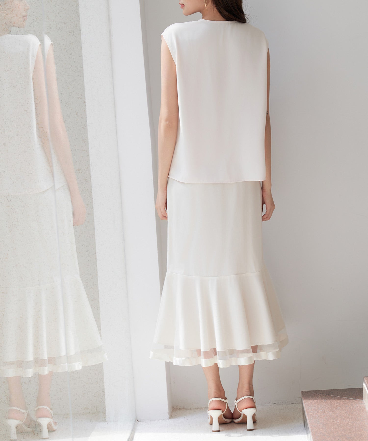 チュールマーメイド裾ロングスカートsdp0313 ベージュ