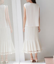 チュールマーメイド裾ロングスカートsdp0313 ベージュ