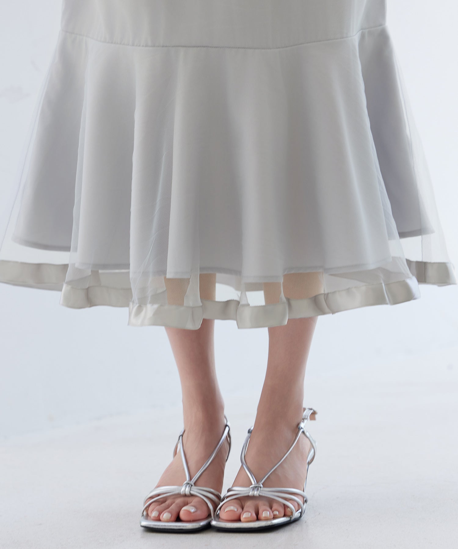 チュールマーメイド裾ロングスカートsdp0313 グレー