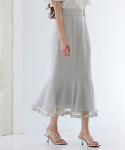 チュールマーメイド裾ロングスカートsdp0313 グレー