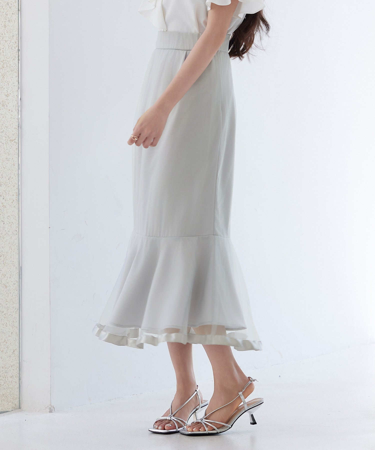 チュールマーメイド裾ロングスカートsdp0313 グレー