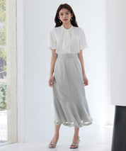 チュールマーメイド裾ロングスカートsdp0313 グレー