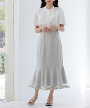 チュールマーメイド裾ロングスカートsdp0313 グレー