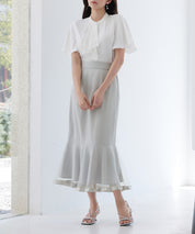 チュールマーメイド裾ロングスカートsdp0313 グレー