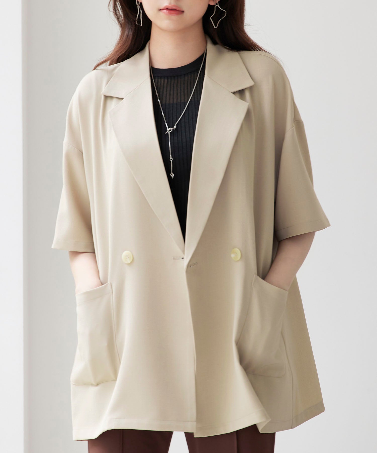 テーラード半袖ジャケットsdp0314 ベージュ