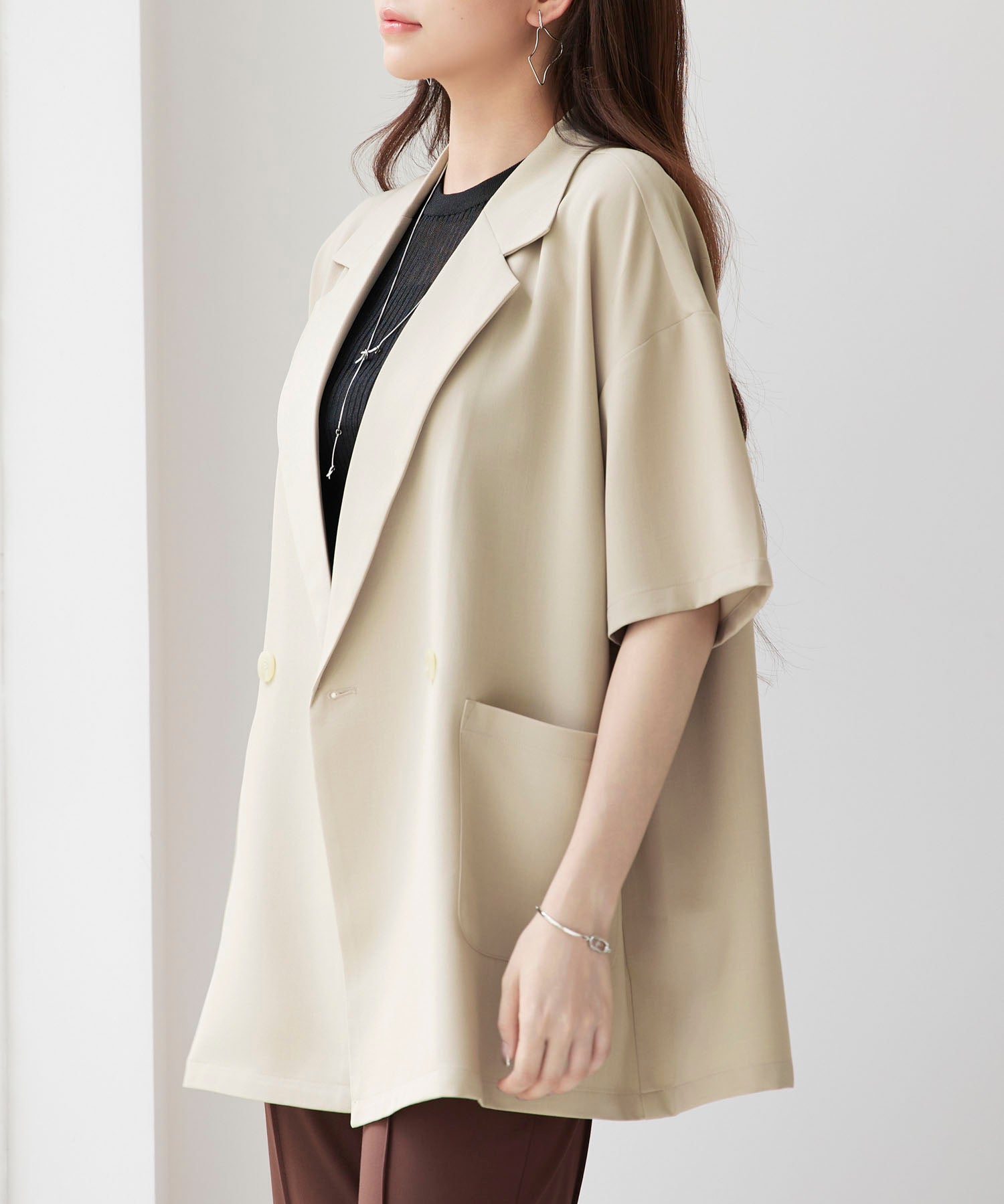 テーラード半袖ジャケットsdp0314 ベージュ