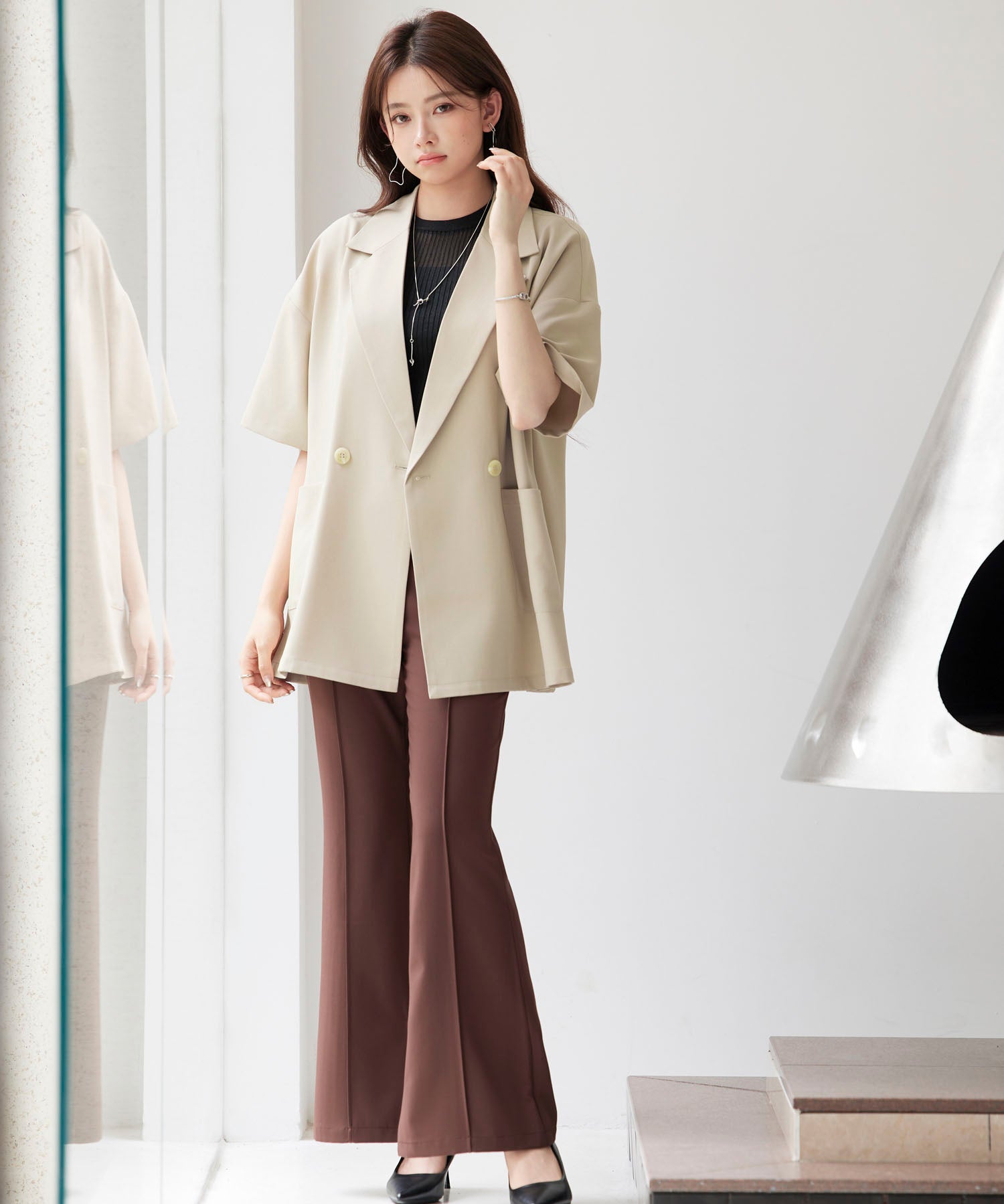 テーラード半袖ジャケットsdp0314 ベージュ